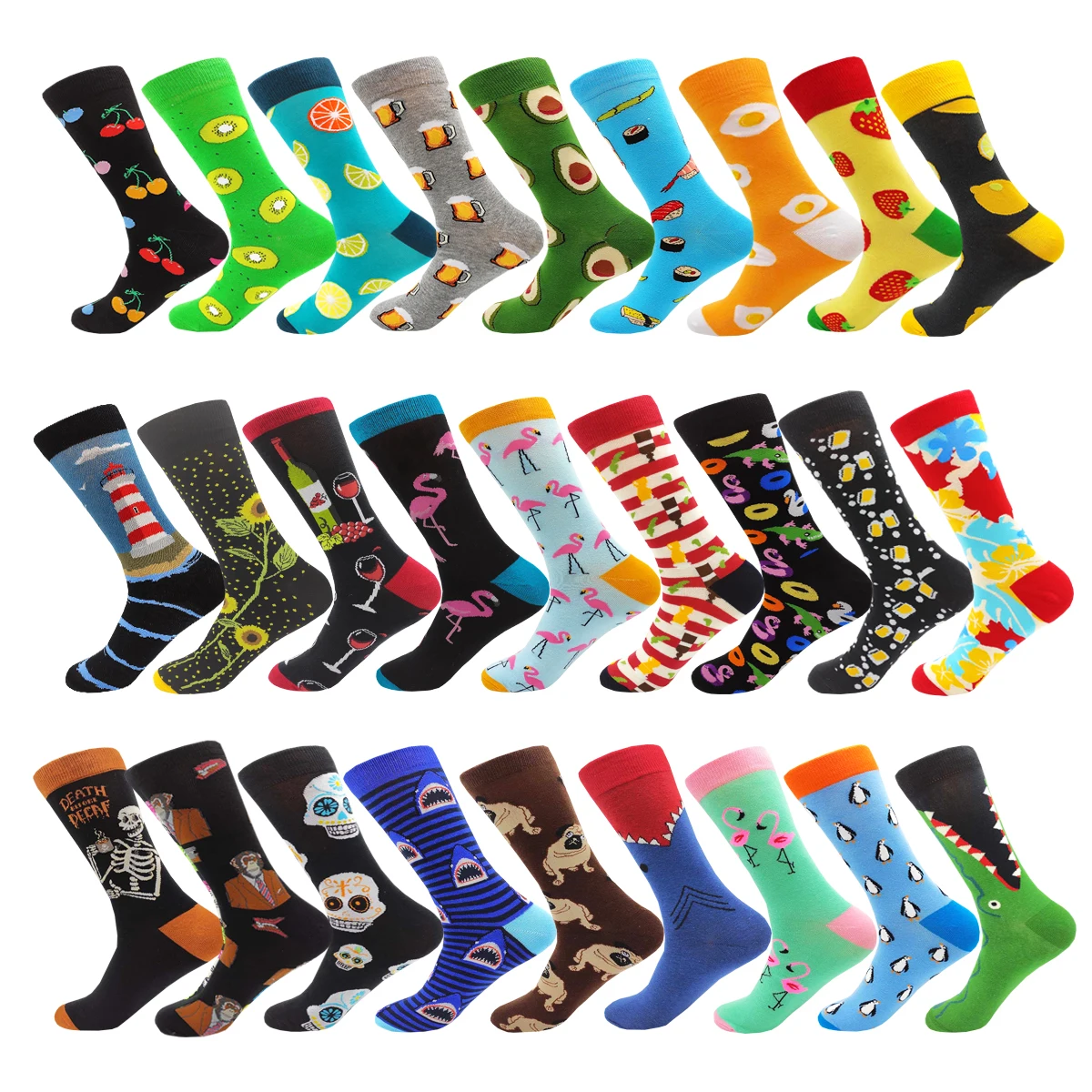Calcetines para hombre o mujer de algodón con estampado kawaii, calcetín unisex con diseño divertido, animales, oso, huevo, plátano, flamenco,