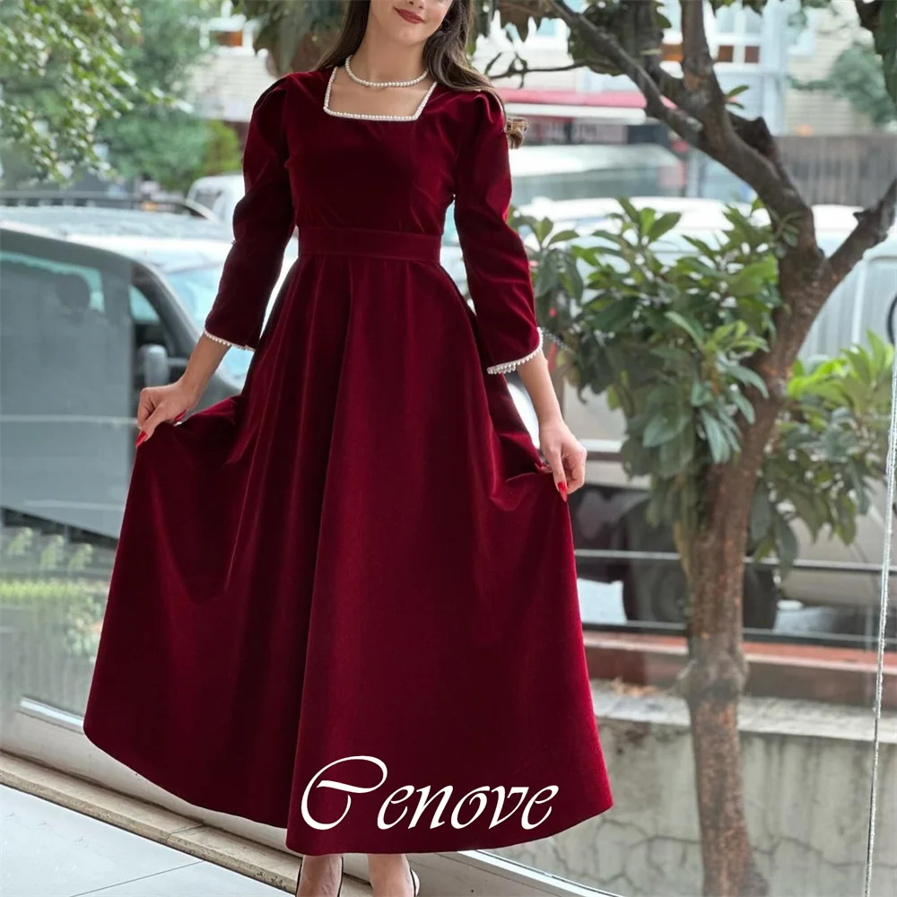 

Cenove 2024 Arab Dubai Square Collar Prom Dress Floor-Length With Long Sleeves Evening Fashion Elegant Party Dress For Women