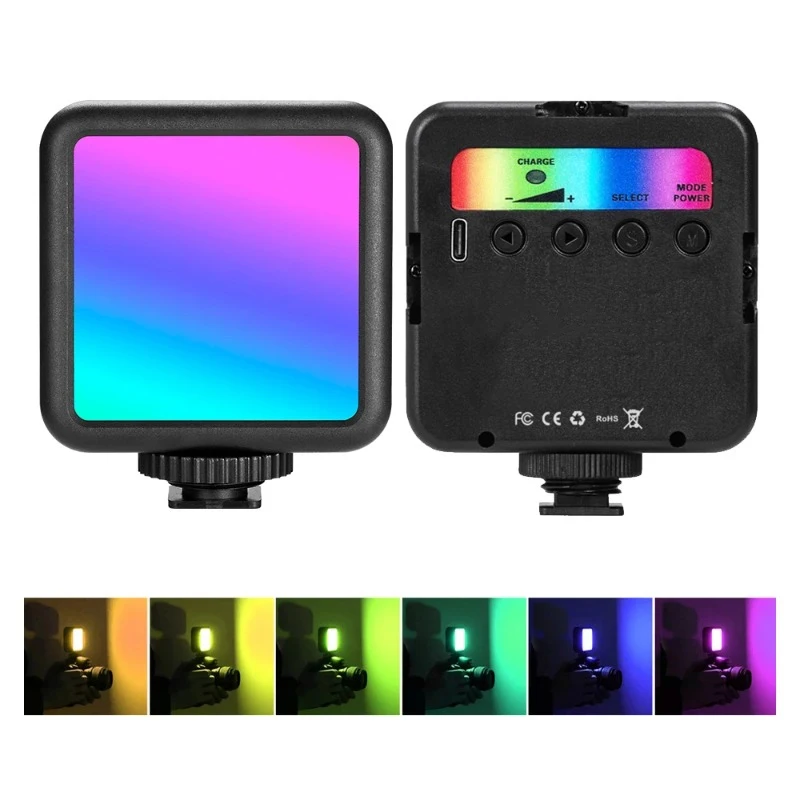 VIKEFON Full Color RGB LED Video Light 2500K-7000K 800LUX Mini Fill 3 Cold Shoe 1800mAh Type-C Pocket Camera Hot Shoe Light