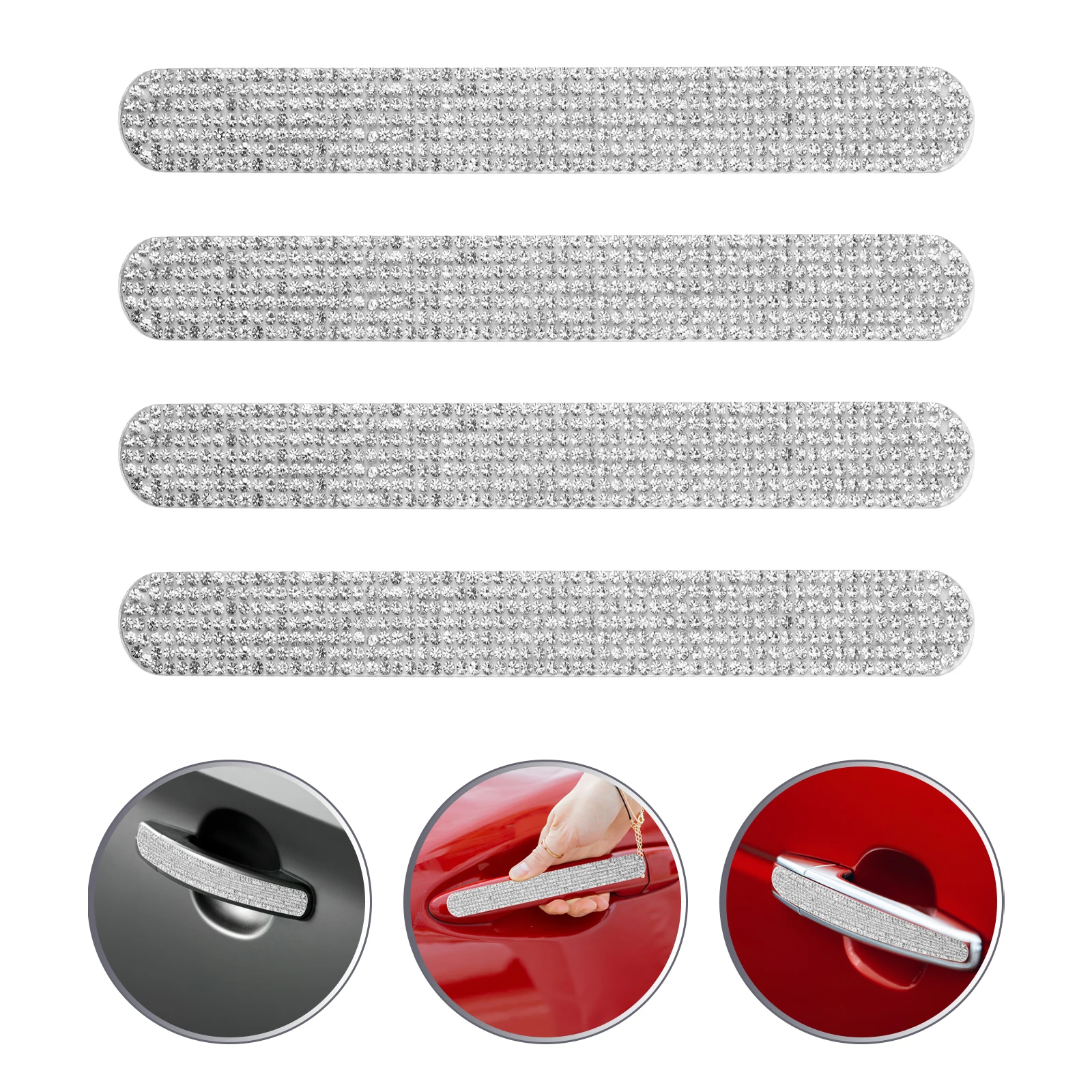 

4pcs Door Handle Stickers Protective Decorative Rhinestone Accessories Night Reflective Car Stickers Scratch Resistant Long
