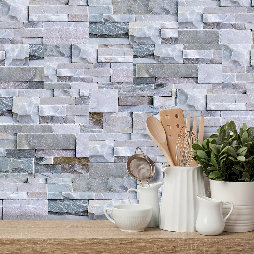 Mosaico Stone Bricks Wall Tile, Etiqueta da escada do banheiro, Azulejos auto-adesivos, Home Decor, Papel de parede artificial, 9pcs
