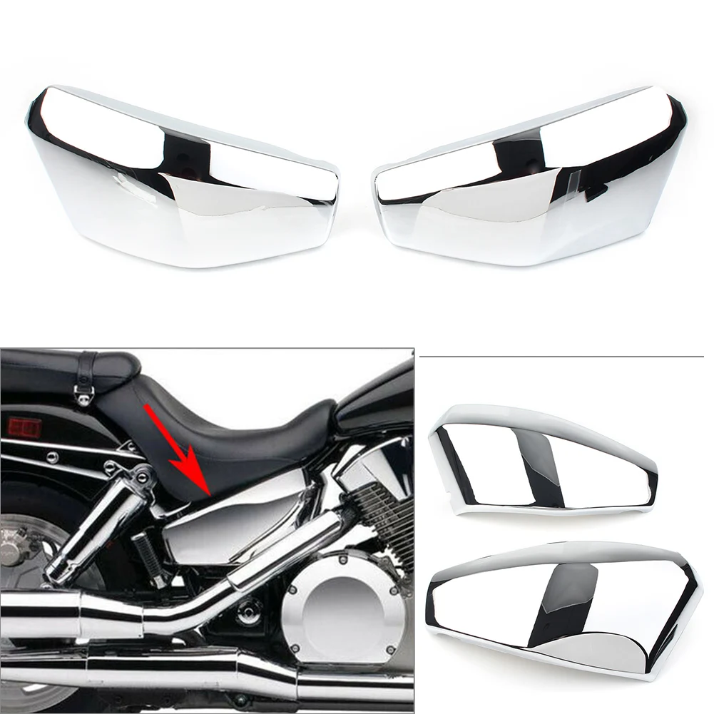 2Pcs ABS Motorcycle Chrome Battery Side Covers Left + Right Guard for Honda VTX1300 R/S/C/T 2003 2004 2005 2006 2007 2008 2009