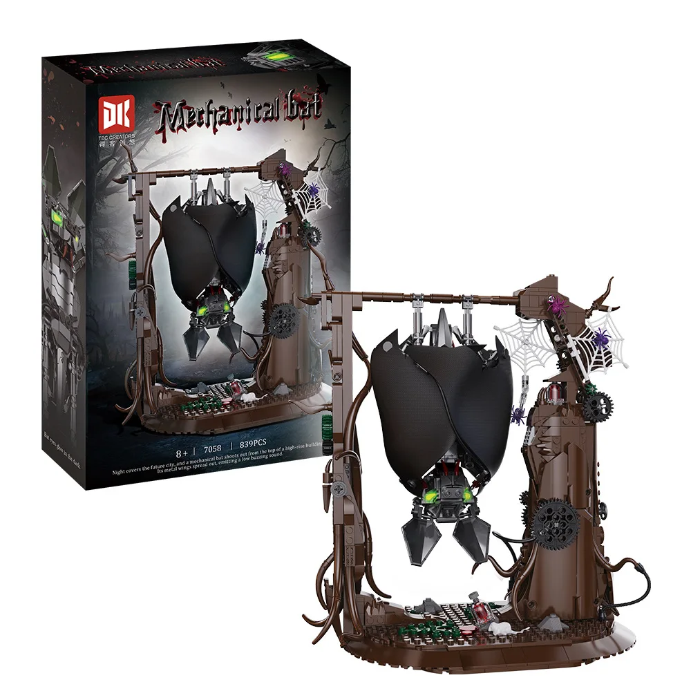 

Mechanical beast Series Mechanical Bionic bat Animal Building Blocks with lighting Model Assembly Decor Kids Halloween Gift