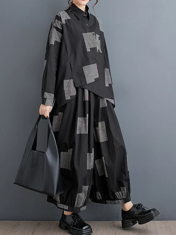 XITAO Loose Print Autumn Two Piece Set Full Sleeve Irregular Top Lantern Wide Leg Pants Fashion Casual 2024 Women Set HQQ2374