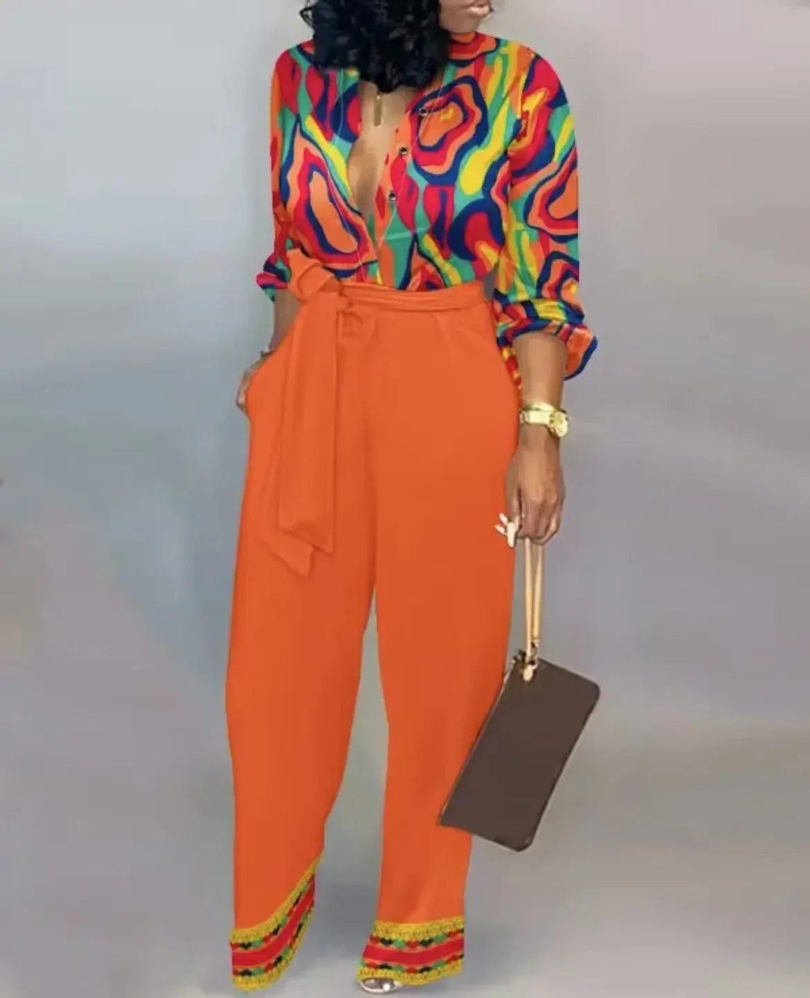 Spring Autumn African Printed Straight Leg Jumpsuit Women Casual Button Down Long Sleeve Turn Down Collar Party Club Jumpsuit