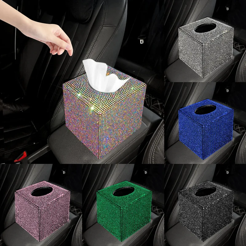 Luxury Rhinestone Tissue Box Car Tissue Container Desktop Napkin Holder Storage Box Toilet Paper Box Dispenser Home Decoration