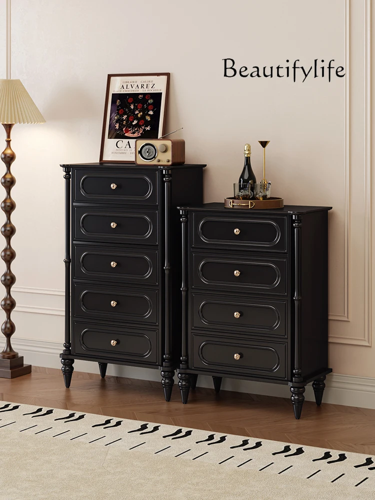 French Retro Domestic Cabinet Black Storage Cabinet Living Room Wall-Mounted Antique Storage Cabinet