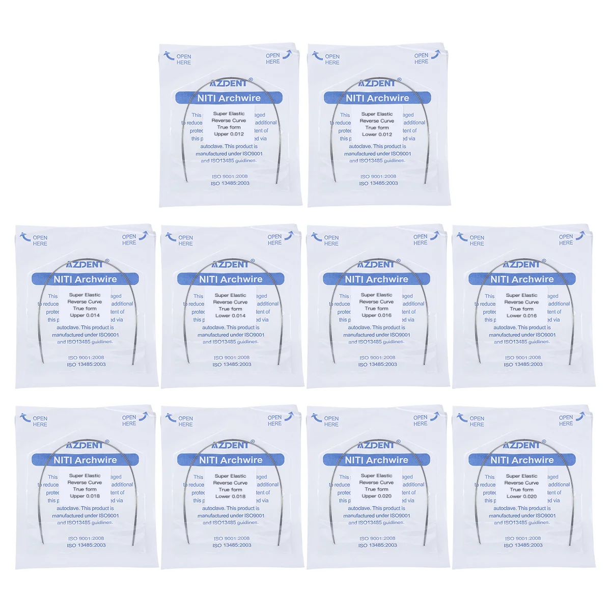 10 Packungen AZDENT Dental Kieferorthopädische Reverse Curve Bogen Drähte Runde Rechteckige True Form Super Elastische NITI Legierung 2 teile/paket – Detail 1