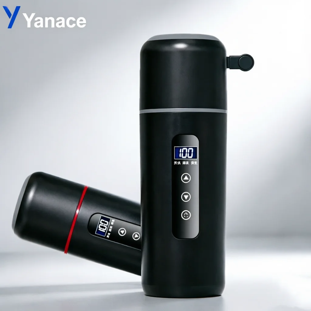 Yanace Portable Car Electric Kettle 12V 24V 500ml Travel Heating Cup Digital Display Boil Water Tea Maker for Auto Truck RV