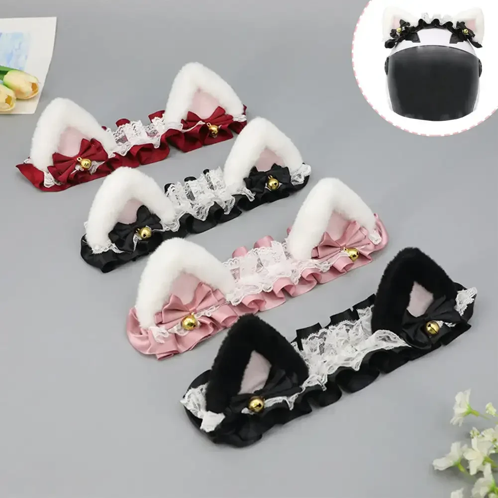 

Motorcycle Helmet Lace ribbon Decorations For Motocross Full Face Off Road Helmet Sticker Cute Soft Plush Ears Decorations