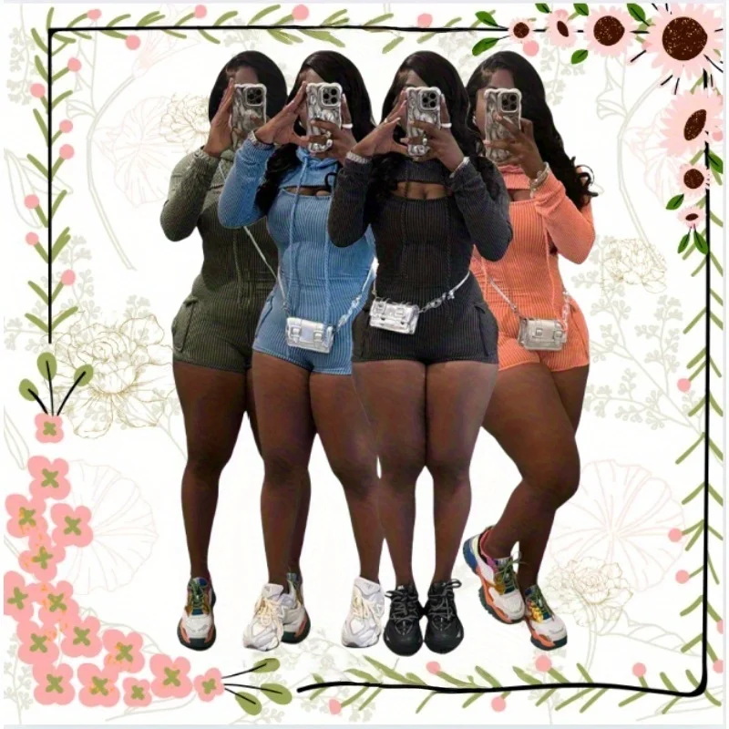 

Fashion Women's Clothing New Spring and Summer Models Long-sleeved Hooded Suspender Slim Jumpsuit Two-piece Set