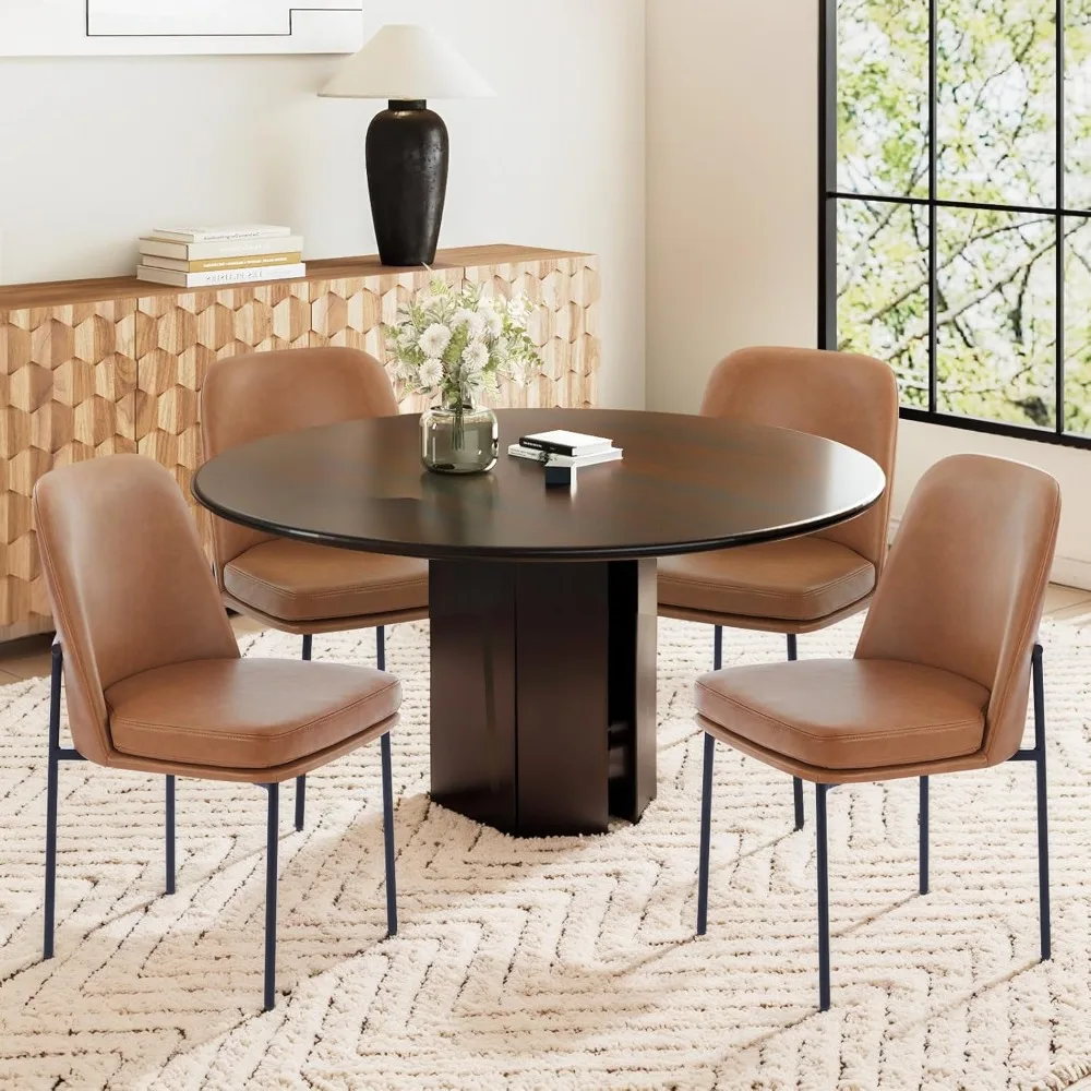 

Modern Dining Chairs, Faux Leather Upholstered Kitchen Chairs With Curved Back & Metal Legs, Mid-century Dining Room Chairs
