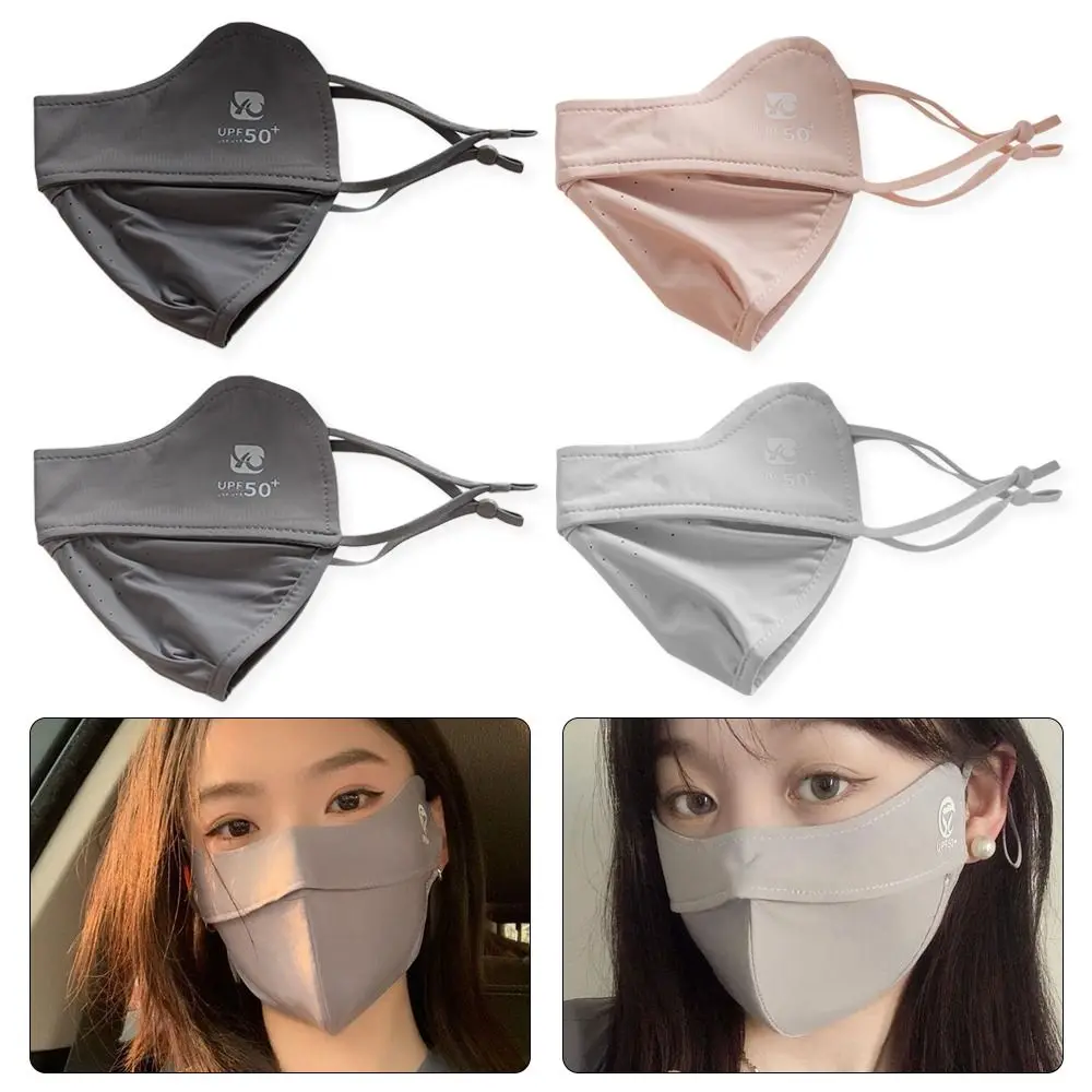 1 Stuks Zonwering Gezichtsmasker Nieuw Ijs Zijde Anti-uv Gezichtsbescherming Rijden Effen Kleur Zomer Zonnebrandmasker