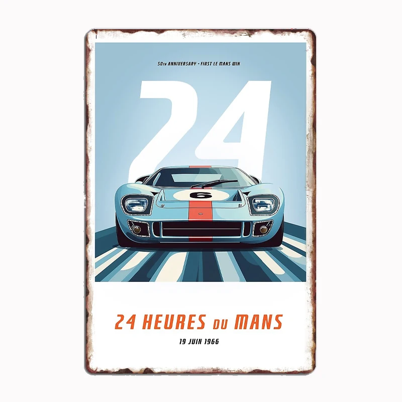 لو مان 1966 خمر المشارك 24 Heures Du سباق RaceMetal المشارك تسجيل نادي جدارية جدار الفن اللوحة القصدير غرفة الديكور ديكور المنزل