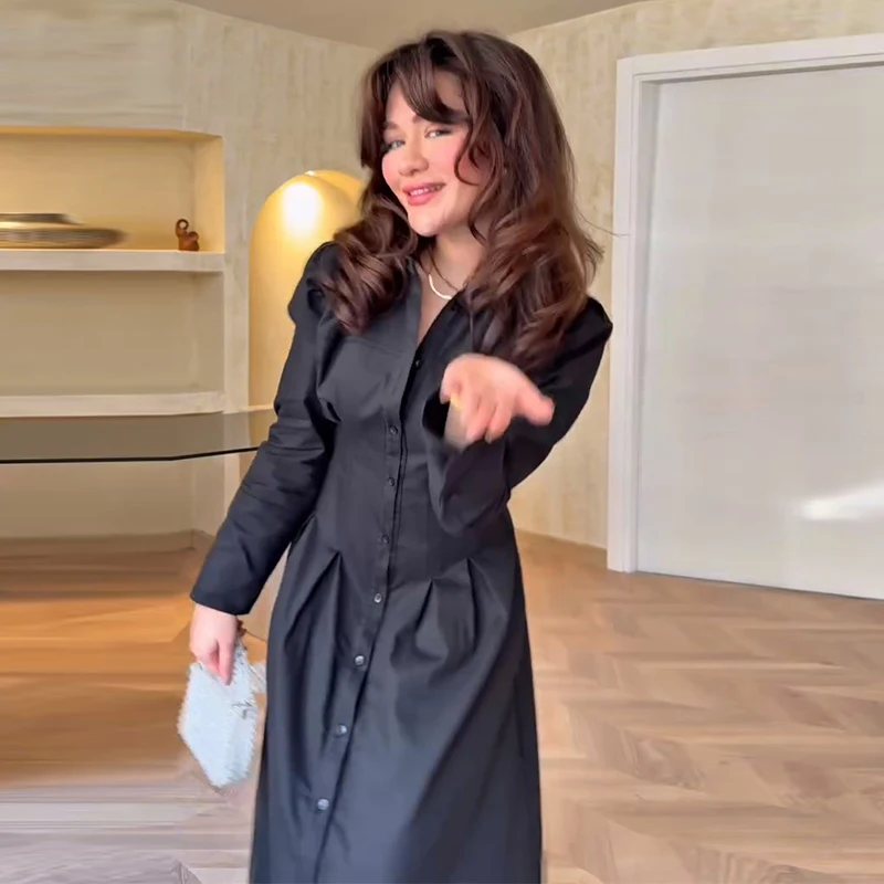 Elegante único breasted vestido longo feminino cintura fina lapela manga cheia a linha vestidos de festa 2025 verão senhora sólida férias robes