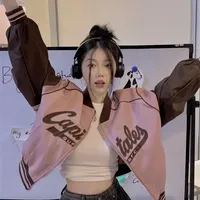 Zip-up Baseball Aviator Coat Woman Short Letter Bomber Jacket for Women High Quality Luxury Offer Elegant Fashion Lined Deals