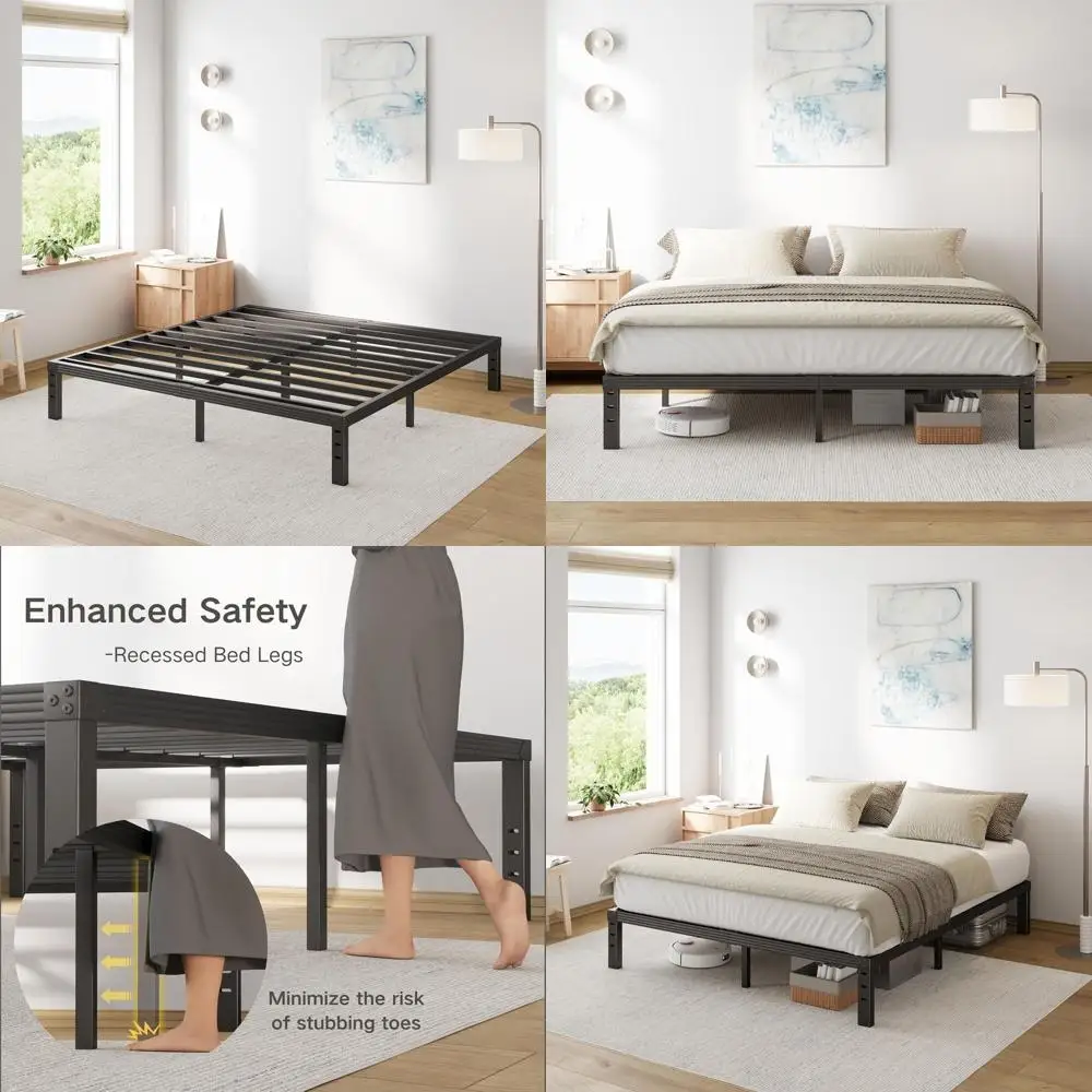 

12 High-Strength Metal Full Bed Frame, No Box Spring Needed, Easy Assembly, Quiet & Sturdy Steel Support