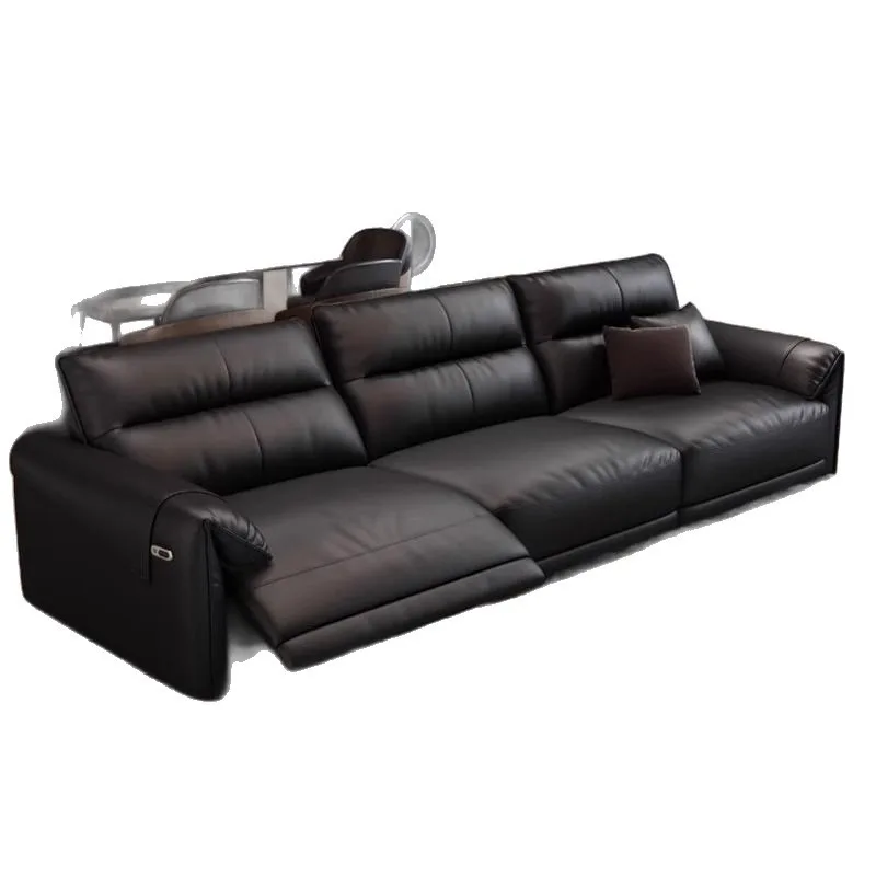 Electric functional sofa minimalist small apartment living room first layer cowhide first class space capsule straight row sofa