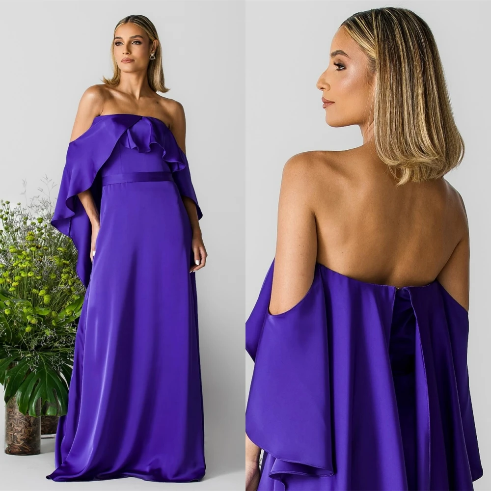 Robe de soirée en Satin violet, personnalisée, de haute qualité, épaules dénudées, sans manches, robe de soirée, mode occasi spécial