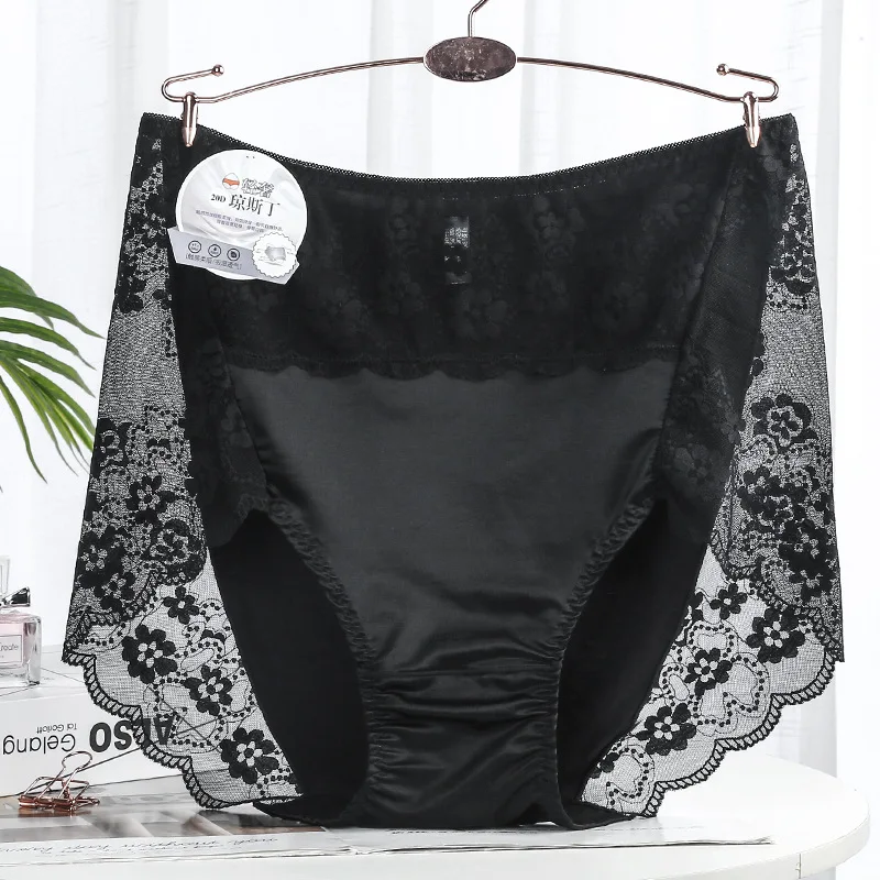 XXXL Ultra-thin Mesh Transparent Big Size Underwear Modal Cotton Lace Briefs Silky Satin Elasticity High Waist Panties