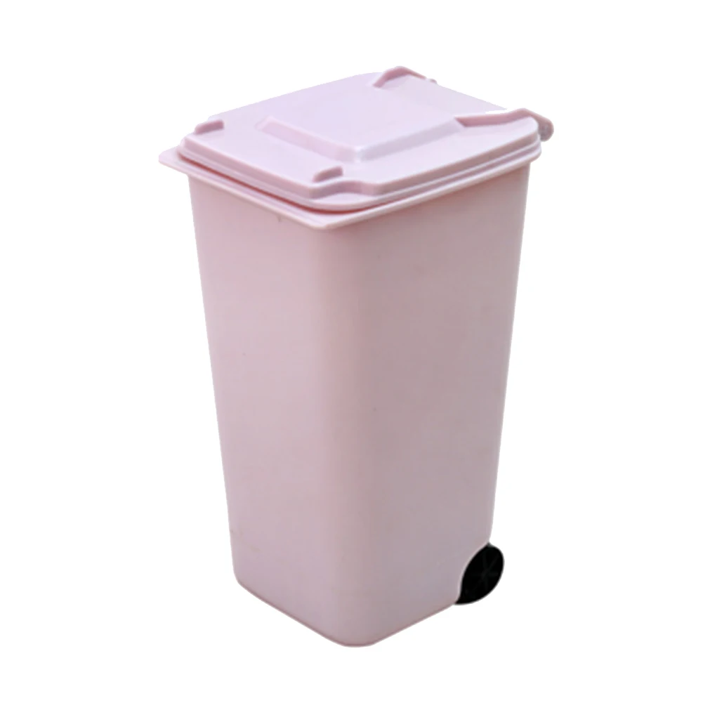 Mini Clean Trash Desk with Lid 650ml Garbage Basket Household Plastic Garbage Container Solid Color for Bathroom Vanity Tabletop