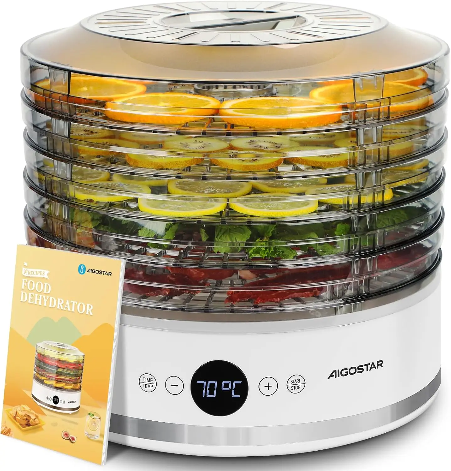Deshidratador de Alimentos, Pantalla LED, 5 Bandejas Libres de BPA, Deshidratador con Modo 'VENTILADOR' y Temperatura Ajustable