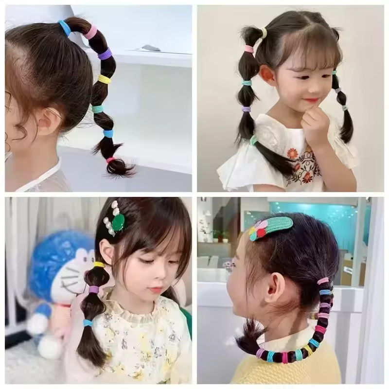 50Pcs/bag Colorful Basic Nylon Ealstic Hair Ties for Girls Ponytail Hold Scrunchie Rubber Band Kid Fashion Hair Accessories - Image 3