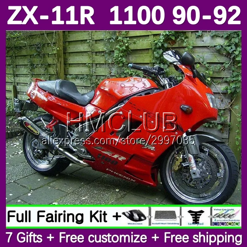 Fairing For KAWASAKI NINJA ZX-11 ZZR1100 ZX 11R 11 ZX11 R 116No.45 ZZR 1100 CC ZX11R 90 91 92 ZX-11R 1990 1991 1992 red glossy