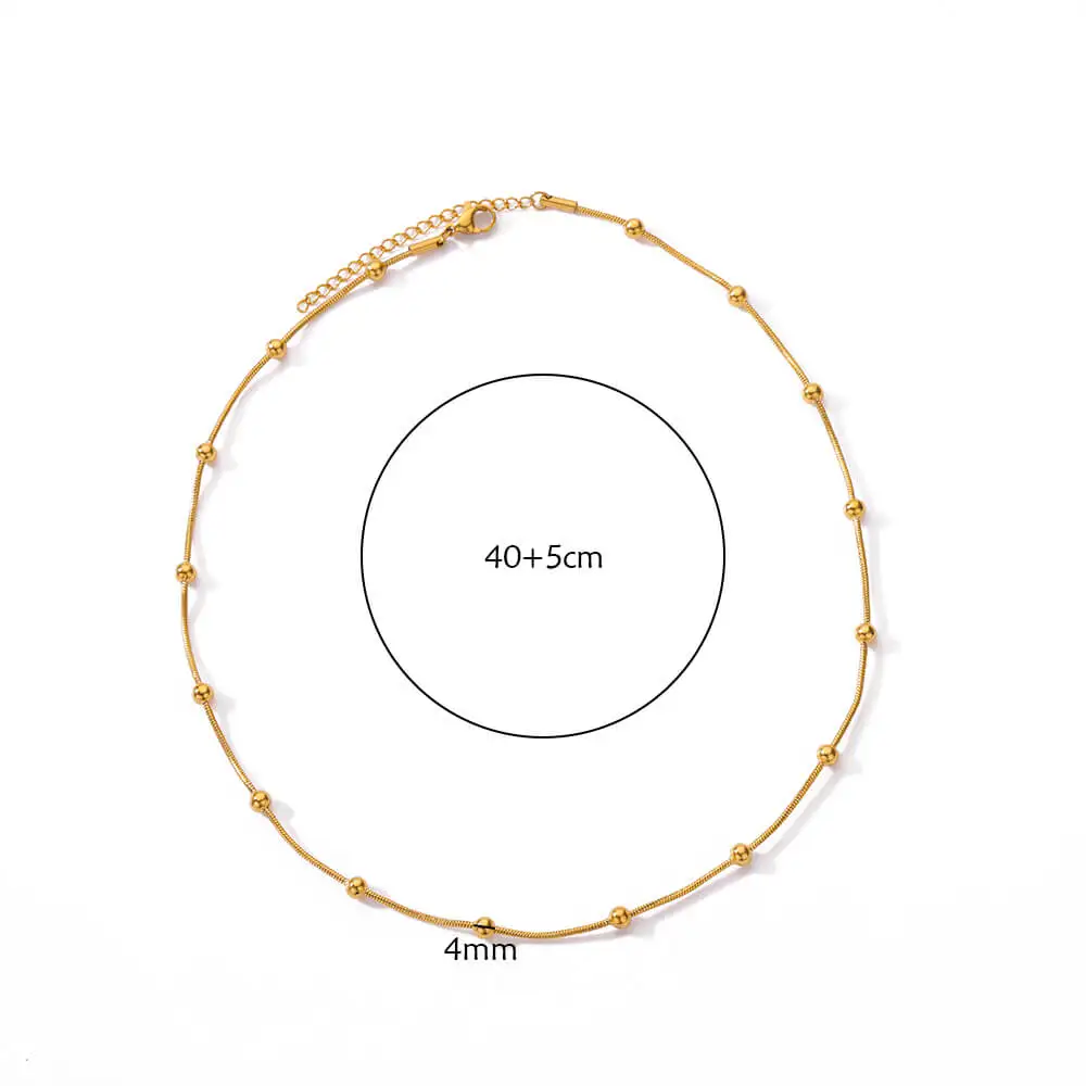 Beads Chains Necklaces for Women Gold Color Beaded Round Snake Necklace Waterproof Stainless Steel Jewelry Aesthetic Accessories
