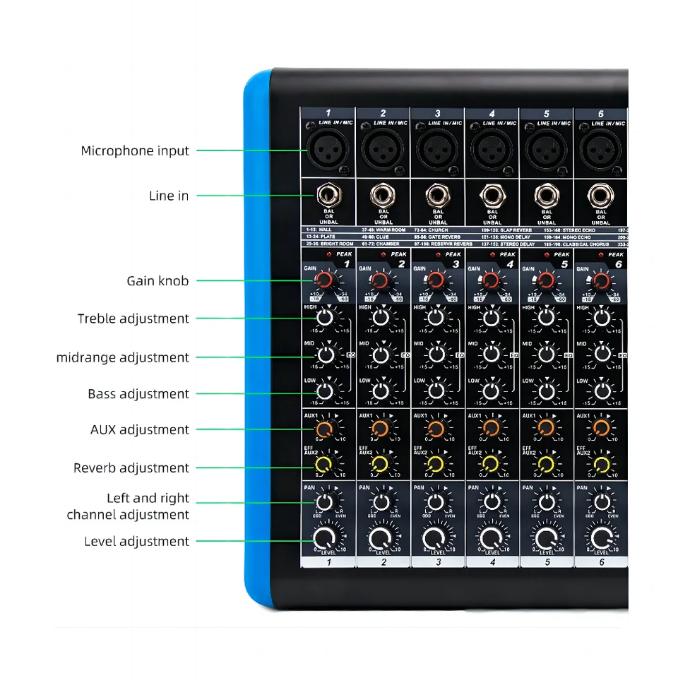 Professional 8-channel Digital Mixer Sound Card Microphone Mobile Phone Live Broadcast Computer Recording DJ Audio Equipment