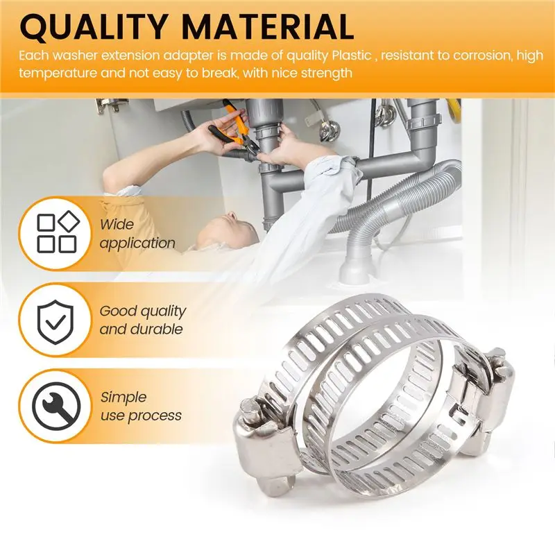 COME 2 Pieces Washing Machine Drain Hose Connectors Washer Extension Adapter With 4 Pieces Drain Hose Clamps