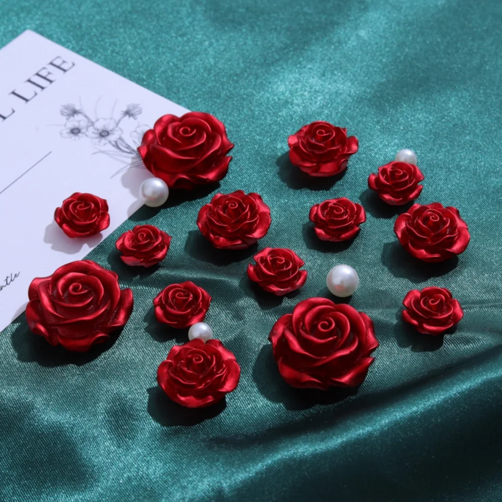 10pcs/lot Cute Resin Red Rose Flower Series Flatback Ornament Jewelry Making Manicure Hairwear Accessories