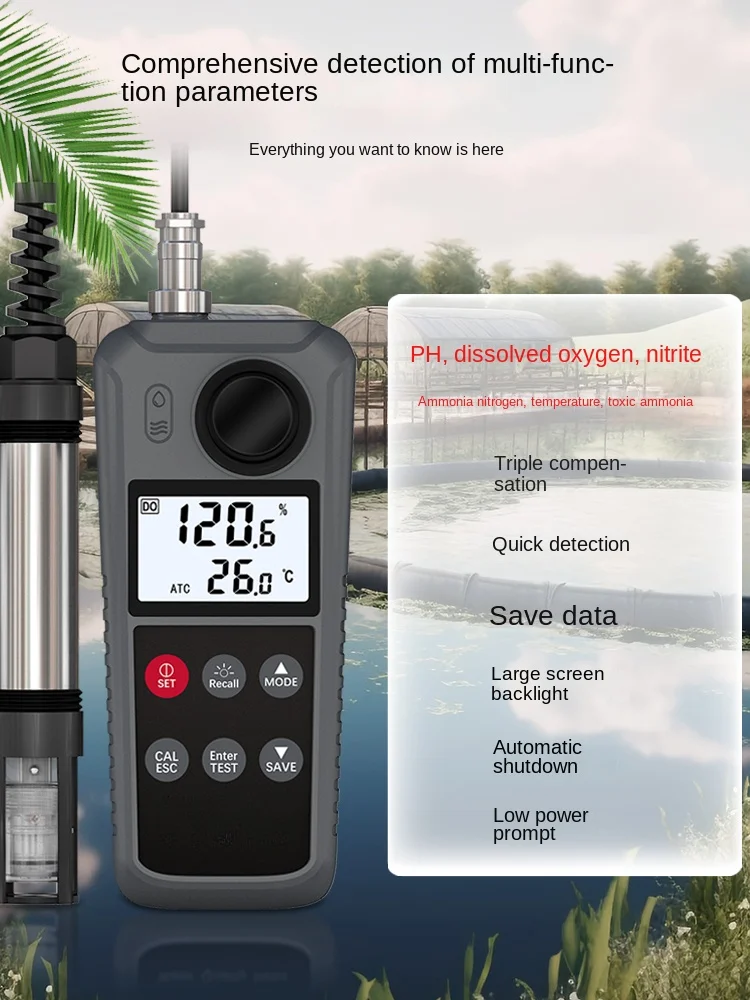 Dissolved oxygen, ammonia nitrogen, ph and nitrite all-in-one water quality detection fish pond aquaculture tester