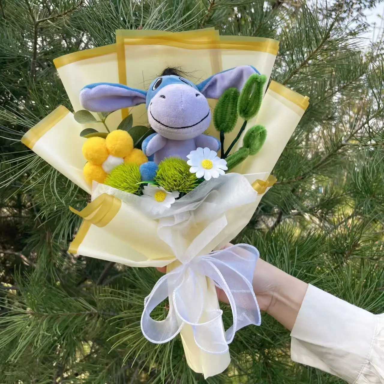 Cartoon Winnie the Pooh Plüschpuppe Spielzeug handgemachter Blumenstrauß Hochzeit Valentinstag Weihnachten Abschlussgeschenke – Detail 7