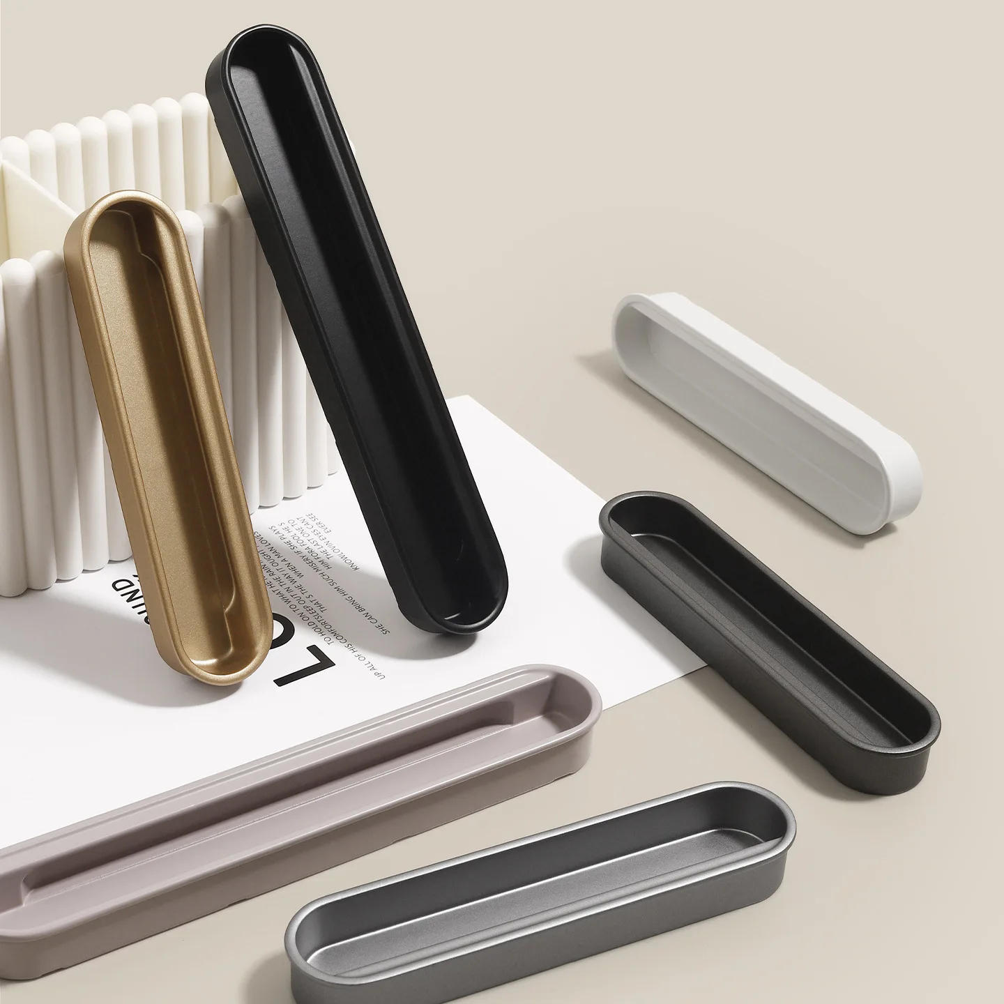 Modern White Sliding Door Handle Concealed Black Aluminum Alloy Embedded Wardrobe Drawer Pull Slotted Hidden Furniture Handle