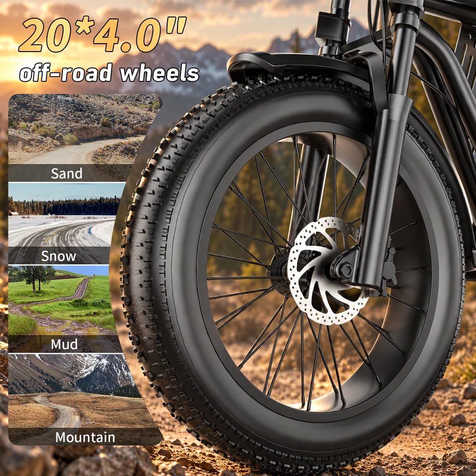 ASKGO Fat Tire Retro Electric Bike for Adults, 1500W Peak Motor, Up to 65 Miles Range, 30 MPH Max Speed, 48V 20Ah Removable Battery, 20"x4", Full Suspension, 7 Speed, Keyless Smart Access, Off-Road Commuting Ebike image 5