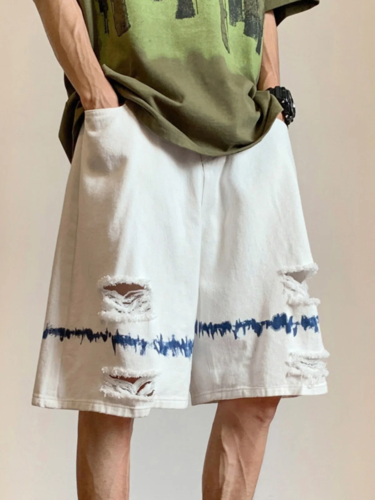 

Мужские летние джинсовые шорты Waed Vintage Straight Leg: легкие, повседневные, со средней посадкой, дышащие, комфортные, базовые цвета