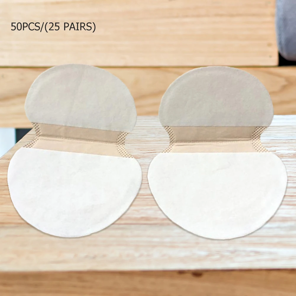 แผ่นซับเหงื่อใต้วงแขนแบบใช้แล้วทิ้ง 50 ชิ้น (25 คู่) ผลิตจากวัสดุไม่ถักทอ บางเฉียบ ติดเองได้ สำหรับผู้ชายและผู้หญิง