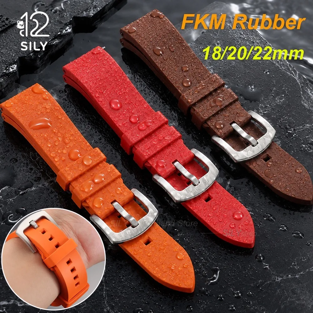 18mm 20/22mm Soft Dustproof FKM Fluorine Rubber Watchband Quick Release Sport Watch Strap for Rolex for Seiko for Omega Bracelet