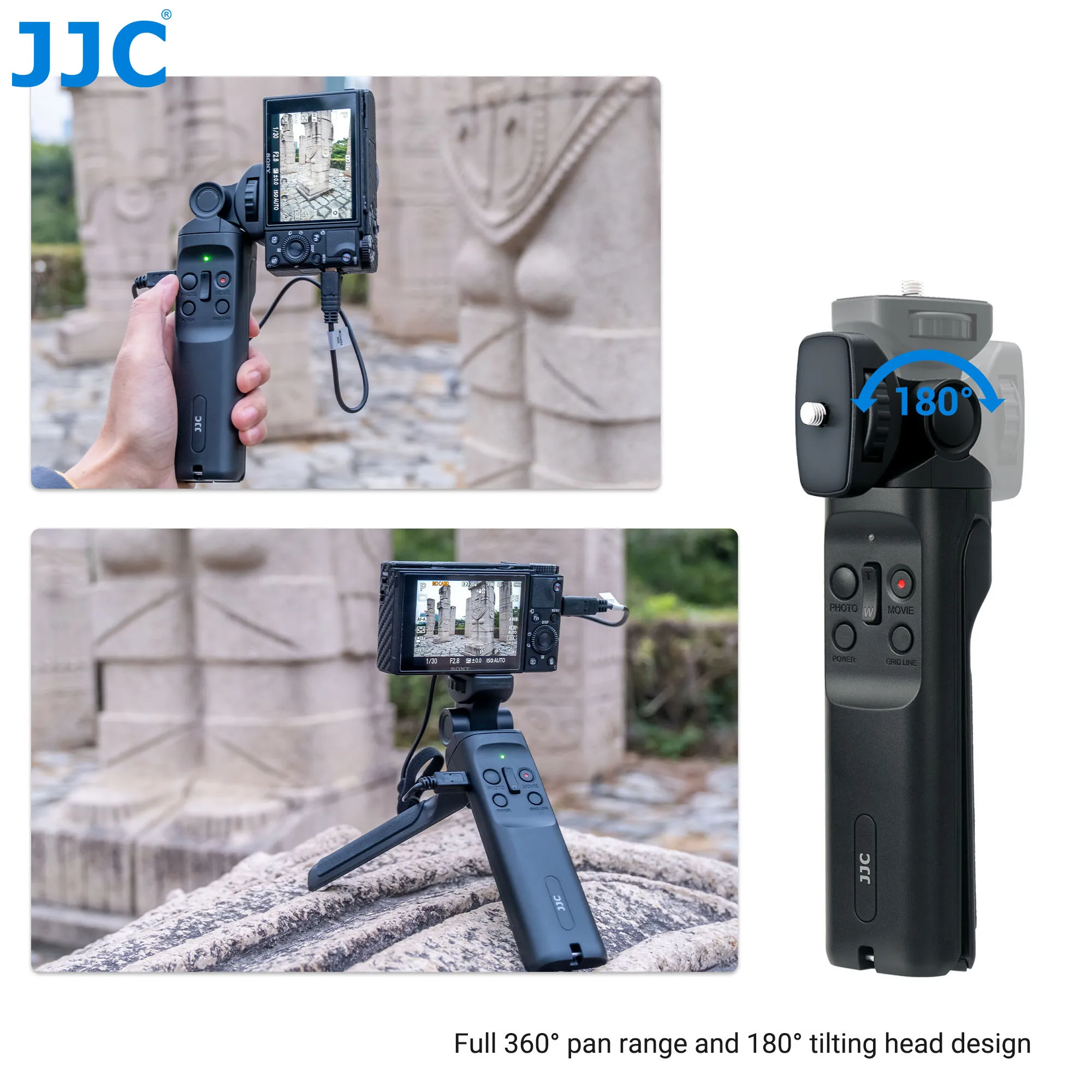 JJC GP-VPT1 Shooting Grip &Camera Remote Tripod for Sony A7 IV III II A7IV A7III ZV1 A6400 A6300 A7R V A7RIV A7SIII RX100 VII