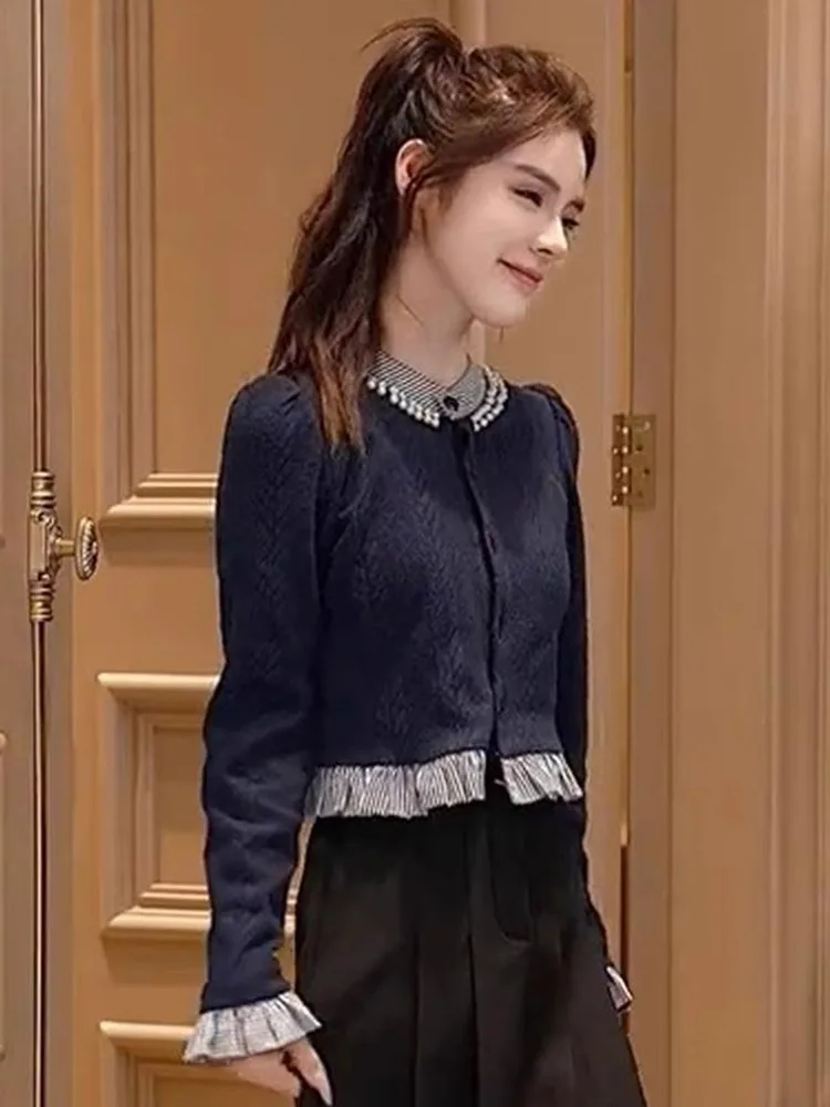 

Модный вязаный длинный кардиган-све, женский повседневный топ для похудения, корейская версия, детали на пуговицах