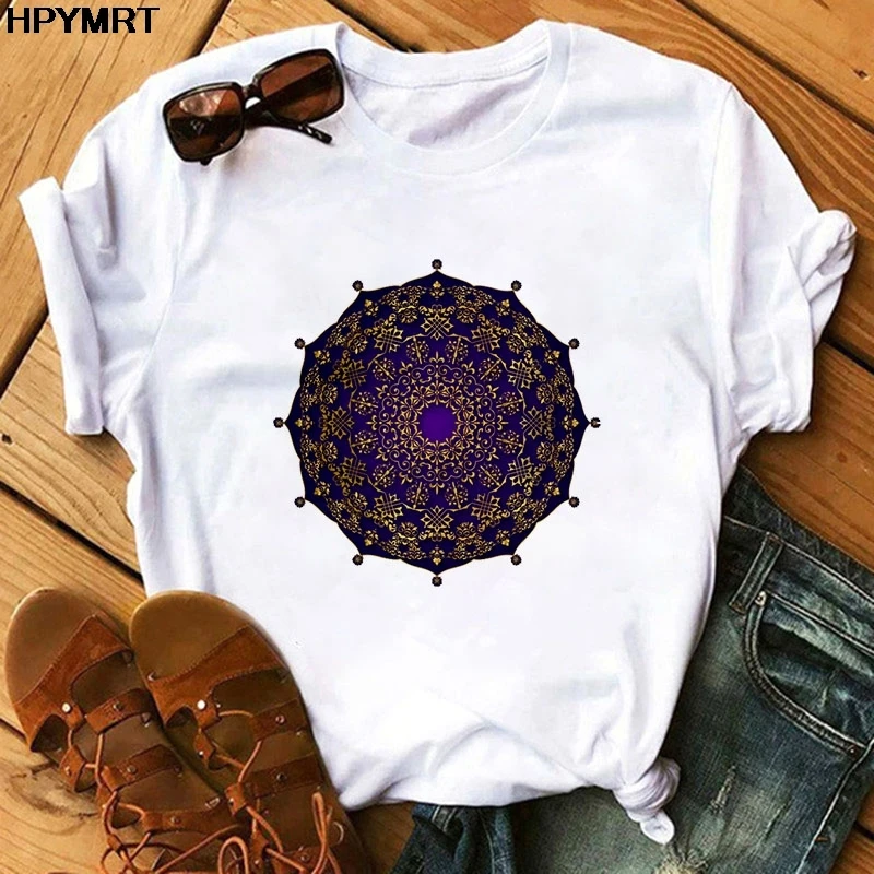 Beautiful mandala Print T Shirt Women Short Sleeve O-Neck Loose Tshirt Female Harajuku Tee Shirt Tops Camisetas Mujer Clothing