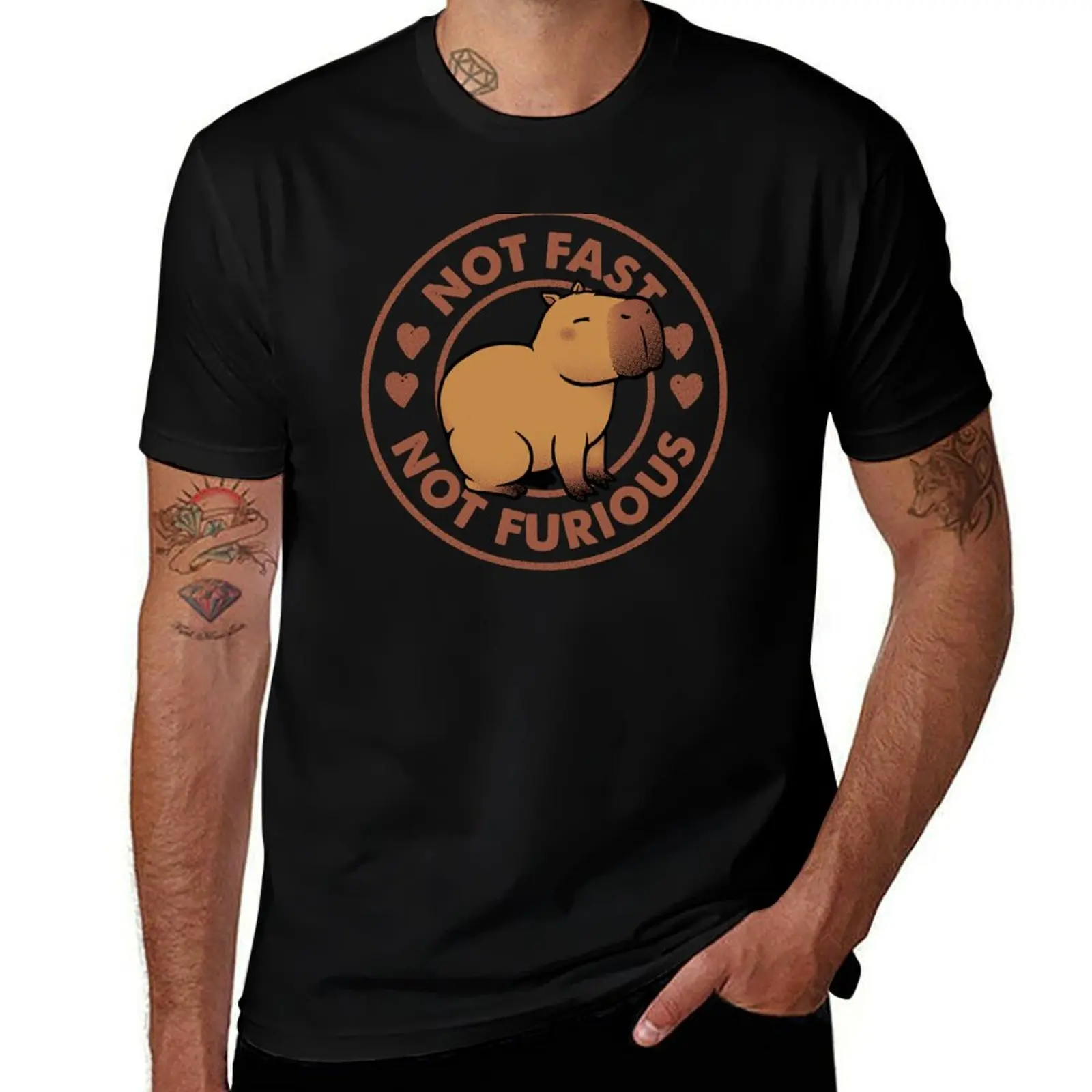 

Not Fast Not Furious Capybara Black by Tobe Fonseca T-Shirt man t shirt cotton high quality cotton tshirt 100%