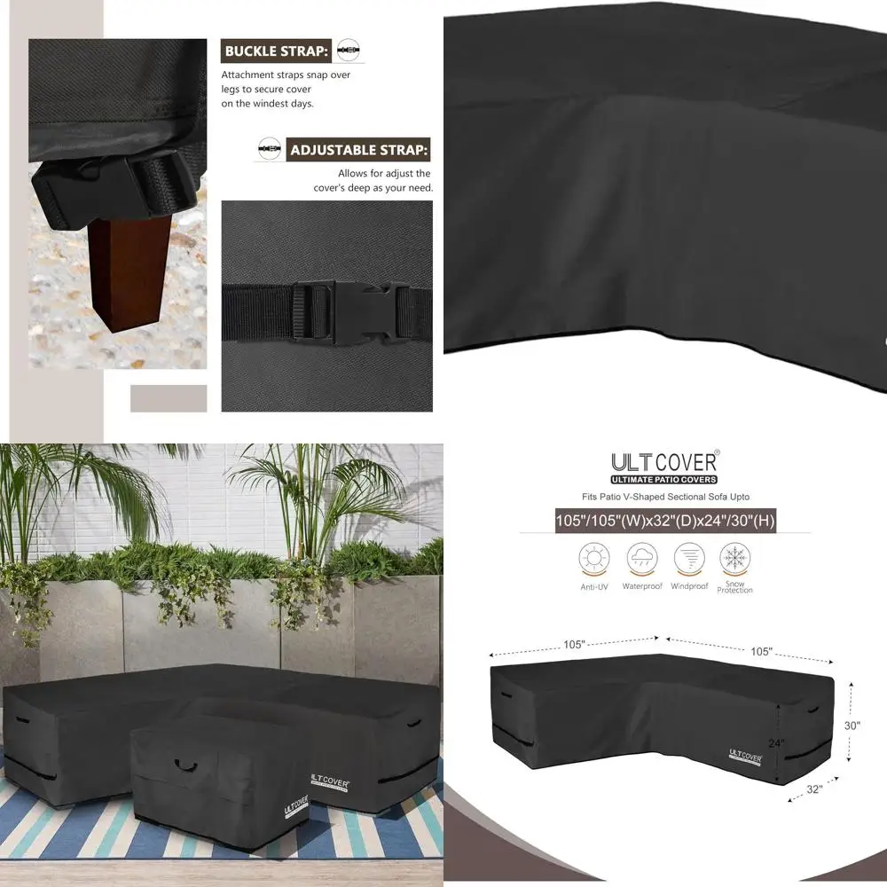 

Водонепроницаемый 7-местный V-образный чехол для дивана для патио, ширина 105, черный