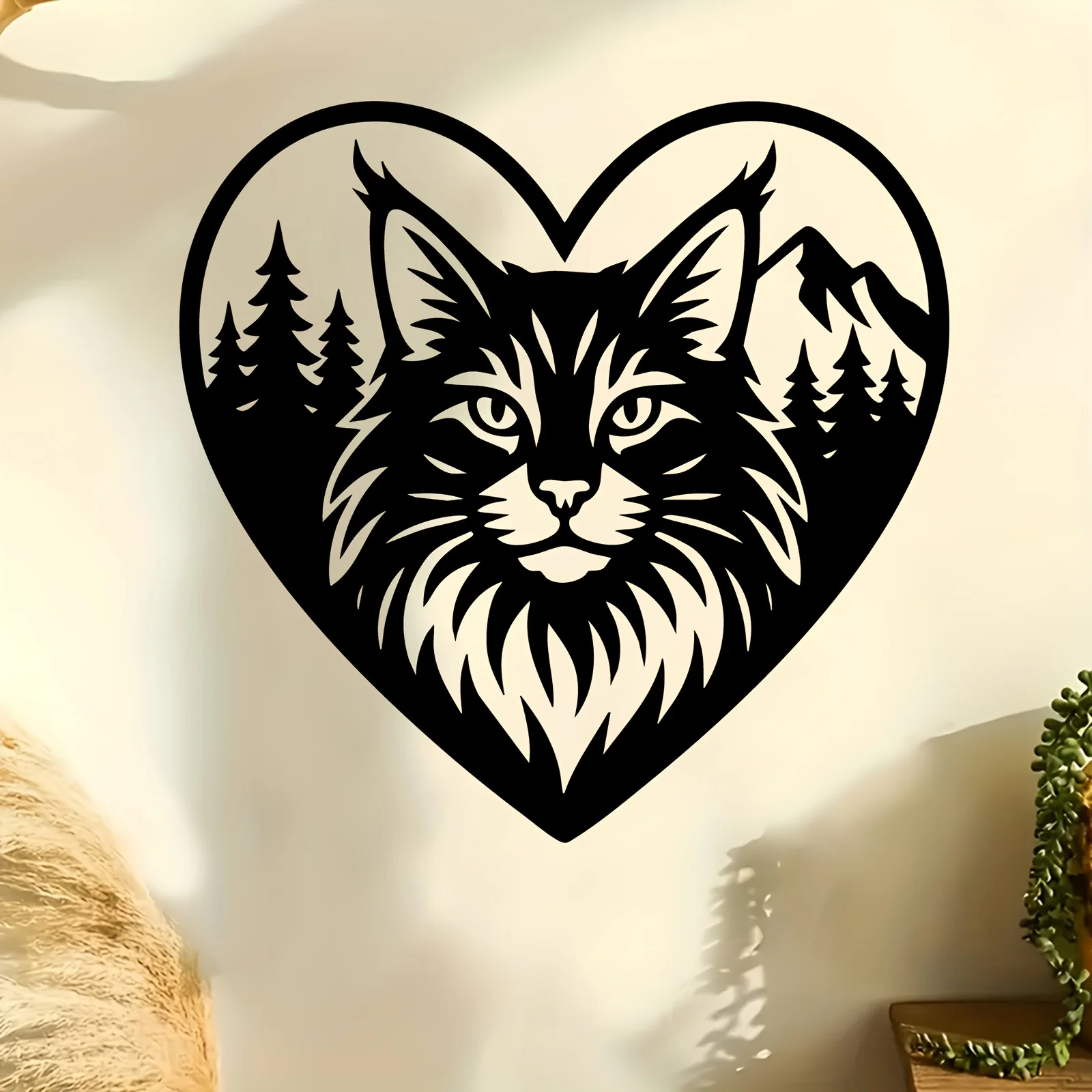 Heart Shaped Couple Cats Metal Wall Art, Romantic Pet Laser Cut Wall Hanging Decor. Century Old Baking Paint Process