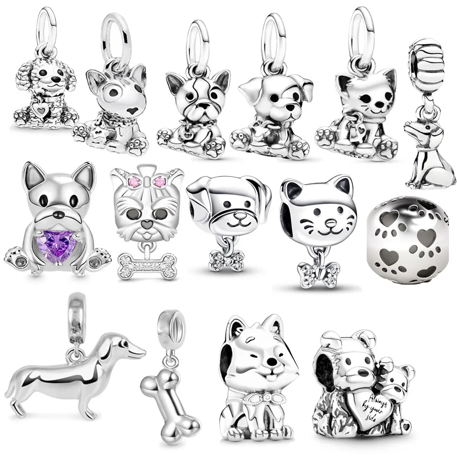 Hot Sale Balloon Puppy & Poodle Pet Dog Charm Pendant Beads Fit Original Pandora 925 Sterling Silver Bracelet DIY Jewelry Gift