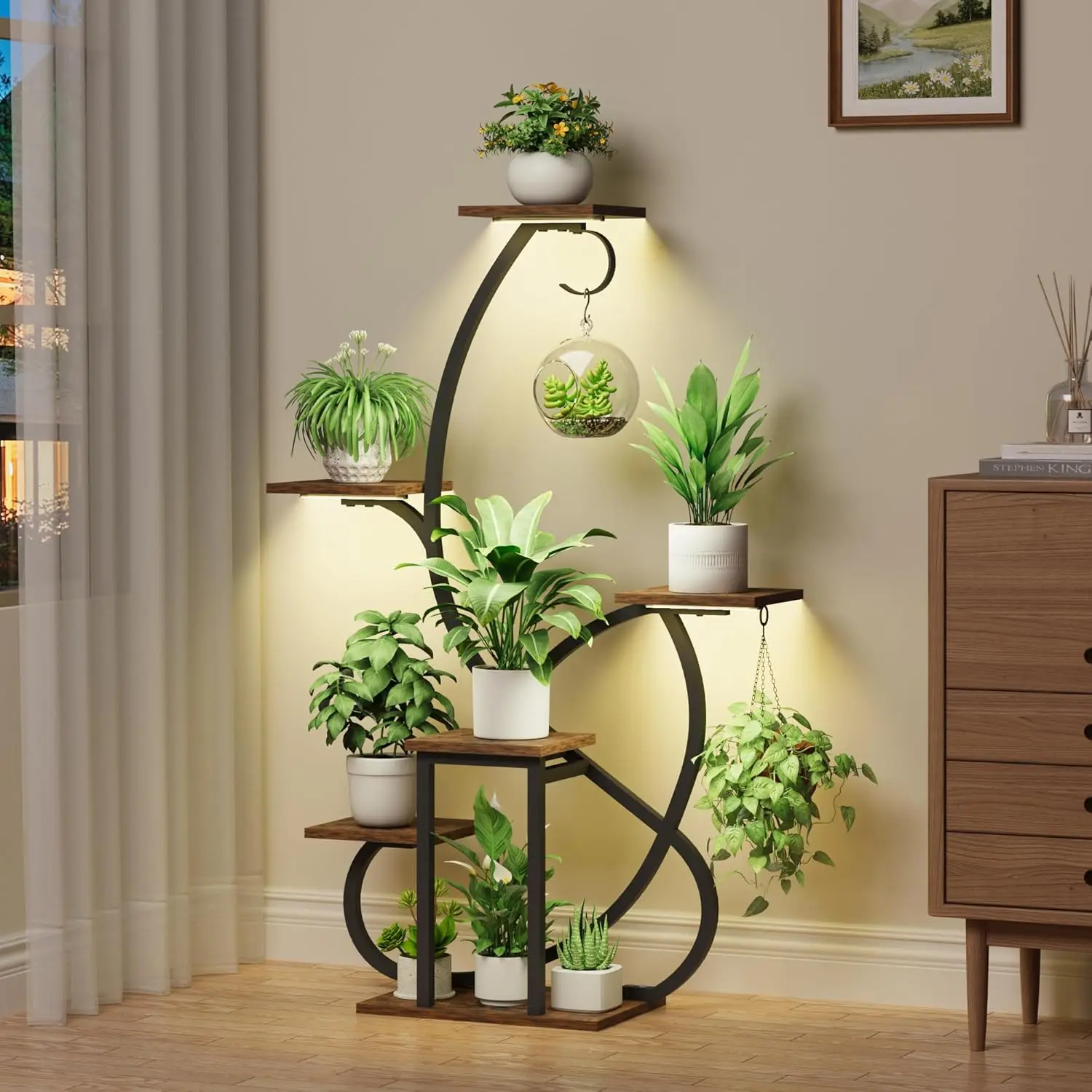 

6-Tier Corner Plant Stand with Adjustable Grow Lights, 47" Metal Shelf for Indoor Plants, Home Decor