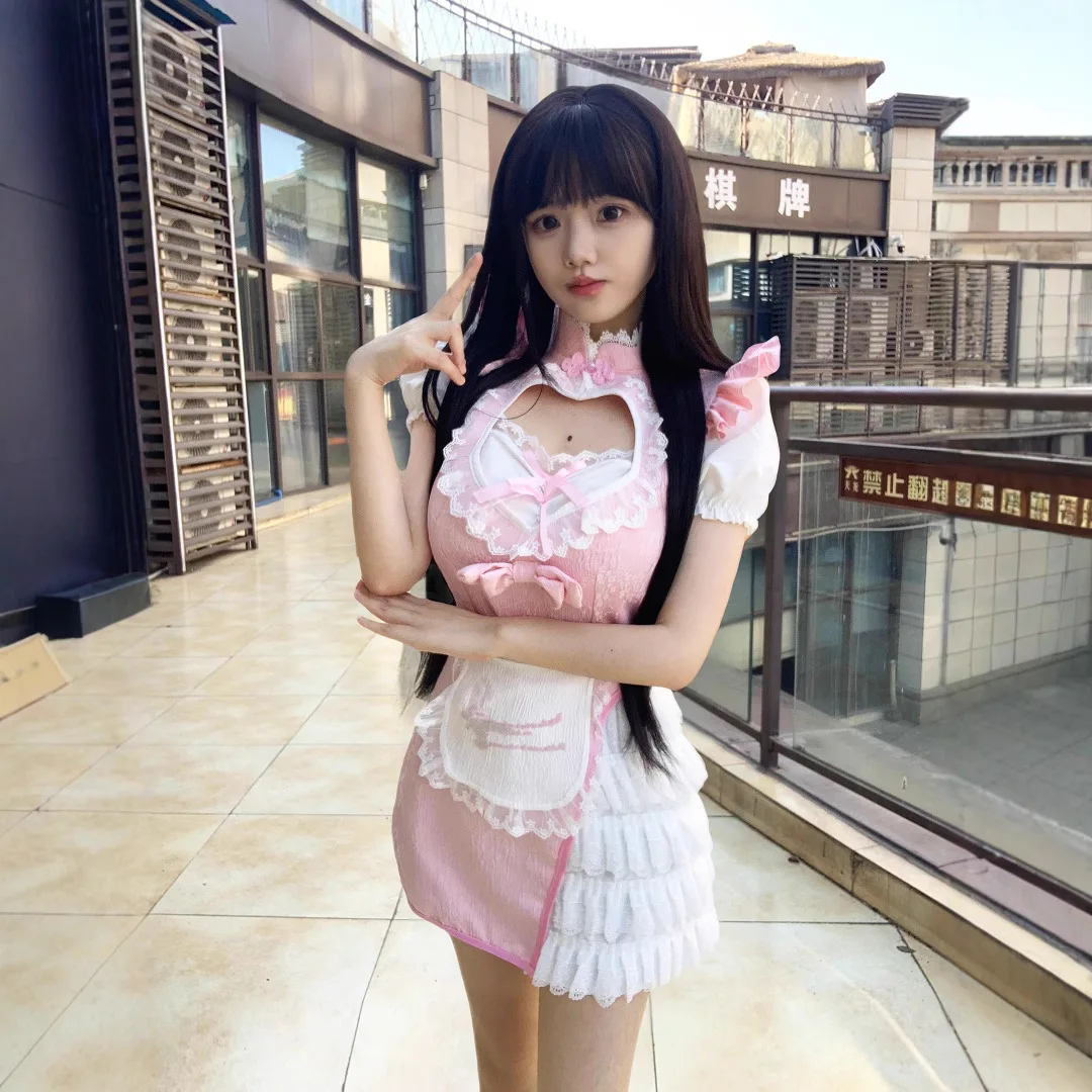 

Yourqipao Summer Chinese Style Improved Qipao Suit Skirt Cosplay Costumes Maid Cheongsam Kawaii Dress Lolita Sets for Women