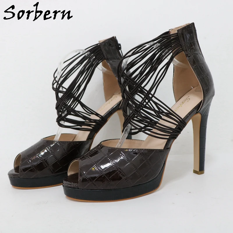 Sorbern Elastic Cross Straps Women Sandals Crocodile Open Toe Summer Shoes Thick High Heel Platform Shoes Custom Colors