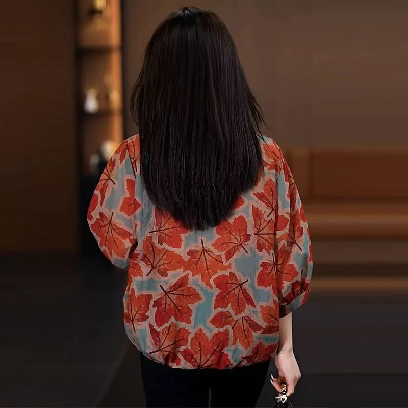 Floral Chiffon Women's Loose Half-sleeved Shirt 2025 New Fashion Age-reducing Slimming Top